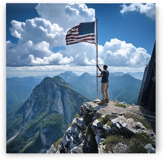 Summit of Freedom - The American Flag Flies Above Mountain Peaks by Muservap 