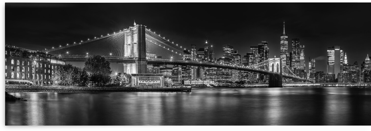 Magnificent NYC skyline from the waterfront in Brooklyn | Monochrome Panoramic by Melanie Viola
