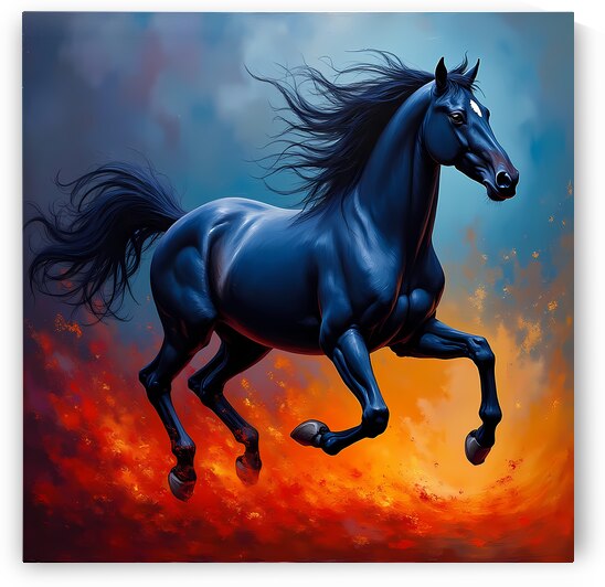 Majestic Black Horse Poster – Fiery Abstract Art Print by el halaoui ali