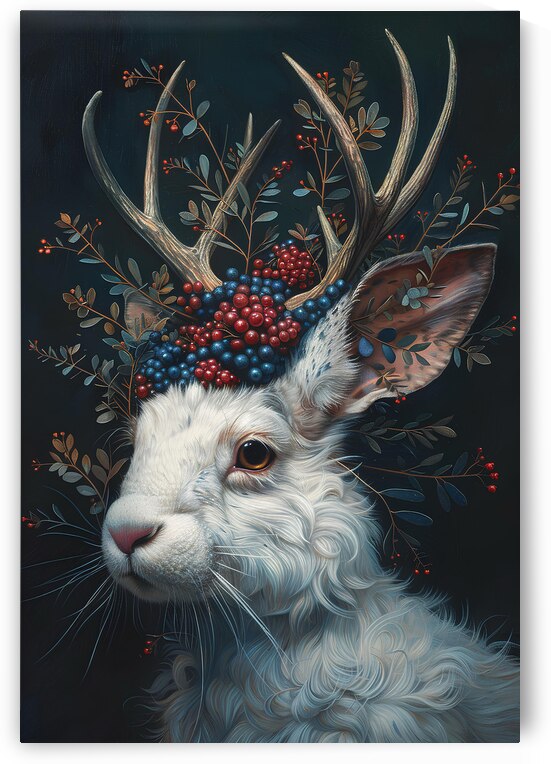The Enchanted Jackalope - Mystical Nature Portrait | Fantasy Wildlife Art Print by InkOnWood Co