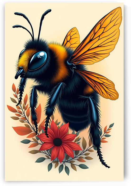 Vibrant Bumblebee and Floral Art Poster – Nature-Inspired Wall Decor by el halaoui ali