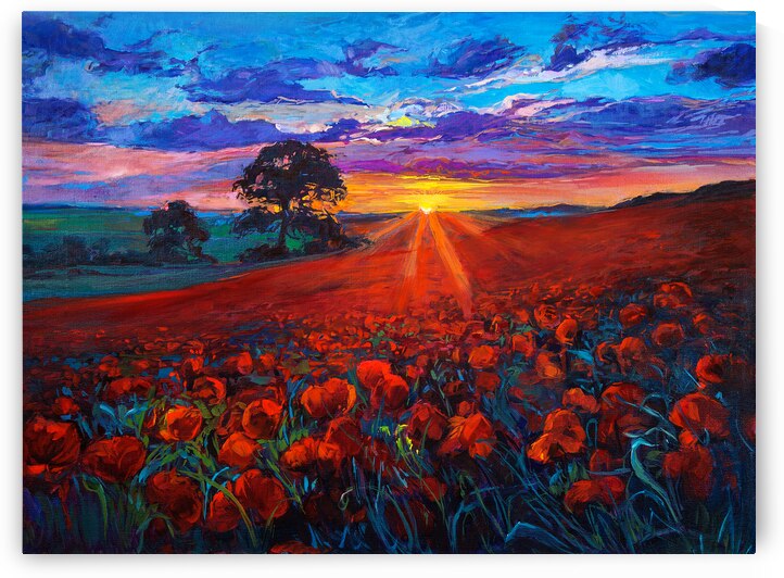 Affiche Paysage Naturel – Coucher de Soleil sur un Champ de Fleurs by el halaoui ali