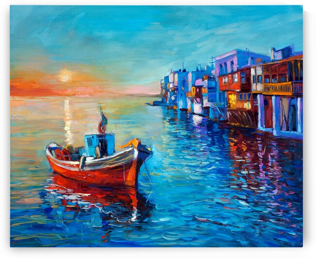 Serene Coastal Scene - Colorful Fishing Boat at Sunset by el halaoui ali