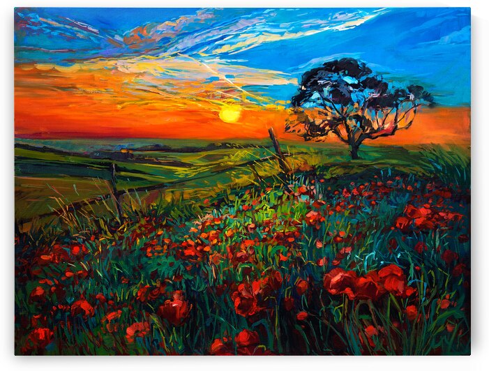 Vibrant Sunset Over Fields - Colorful Landscape Art by el halaoui ali