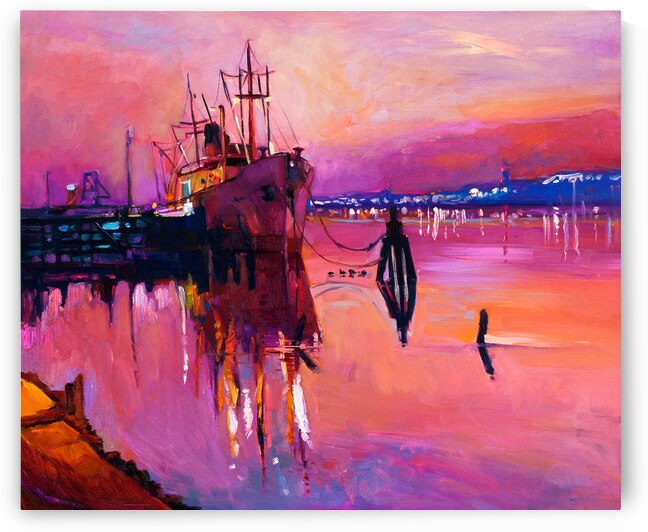 Dreamy Harbor at Dusk - Colorful Maritime Artwork by el halaoui ali