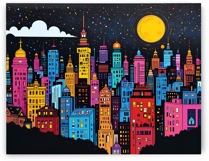 Vibrant Cityscape at Night - Colorful Urban Art by el halaoui ali