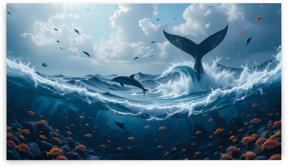 Underwater Serenity - Dolphin and Whale Art by el halaoui ali