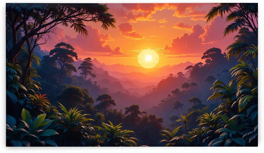 Tropical Sunset - Lush Jungle Landscape Art by el halaoui ali