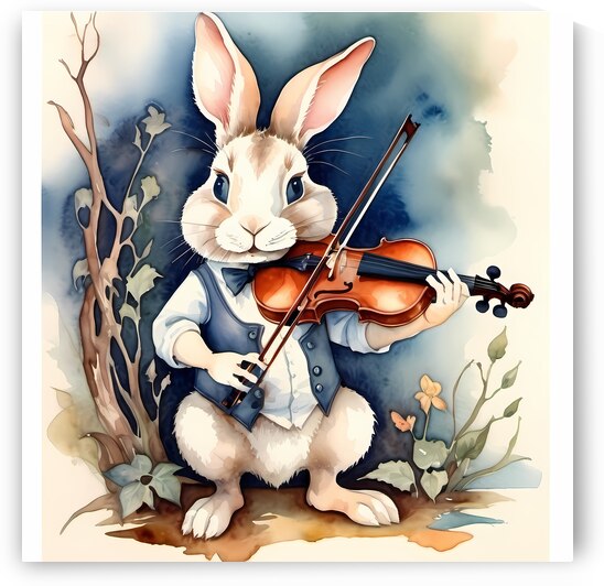 Whimsical Rabbit Violinist - Cute Animal Art by el halaoui ali