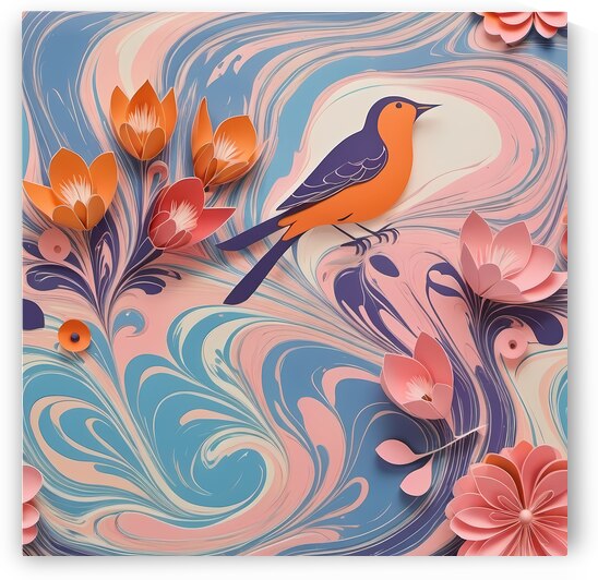 Colorful Bird and Floral Design - Paper Art by el halaoui ali