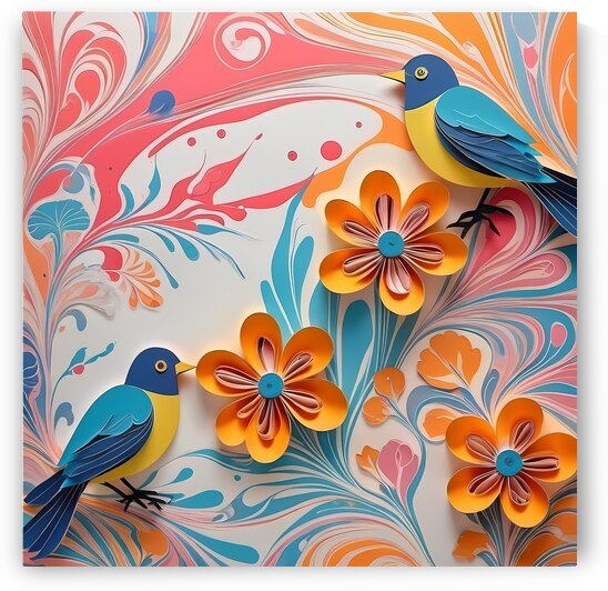 Vibrant Paper Birds and Floral Art - Creative Design by el halaoui ali