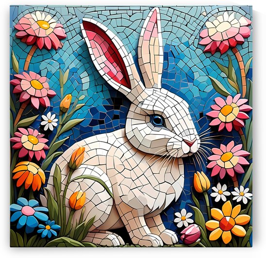 Colorful Mosaic Rabbit - Whimsical Animal Art by el halaoui ali