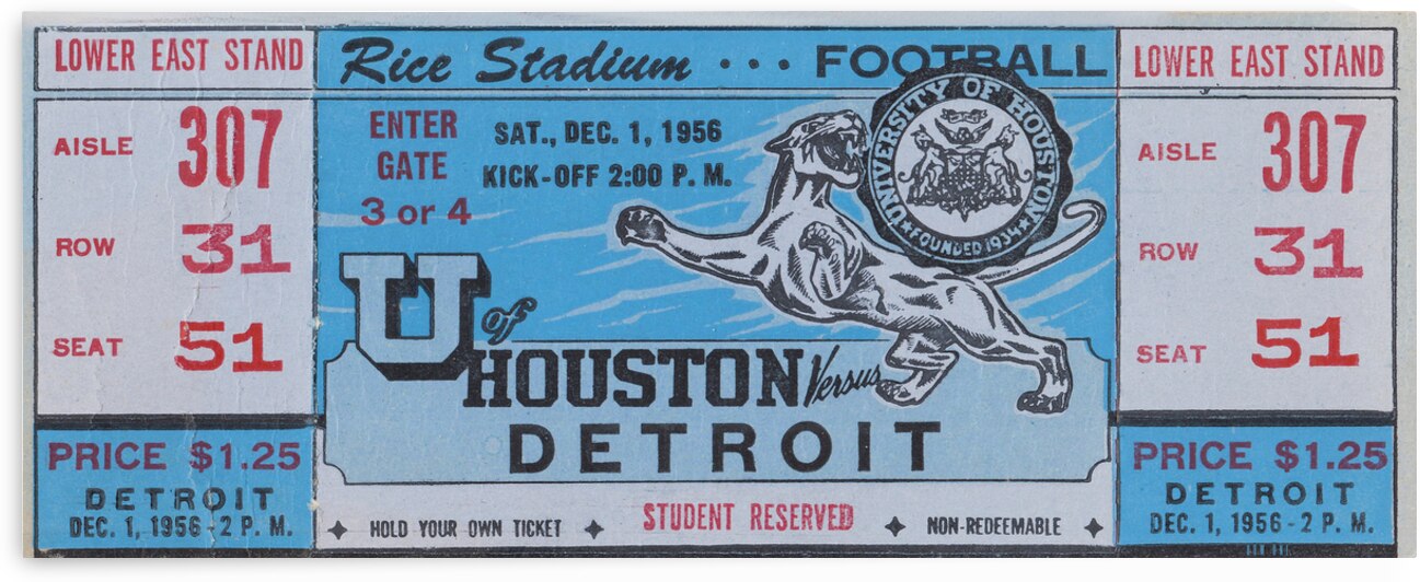 1956 Detroit Titans at Houston Cougars by Row One Brand