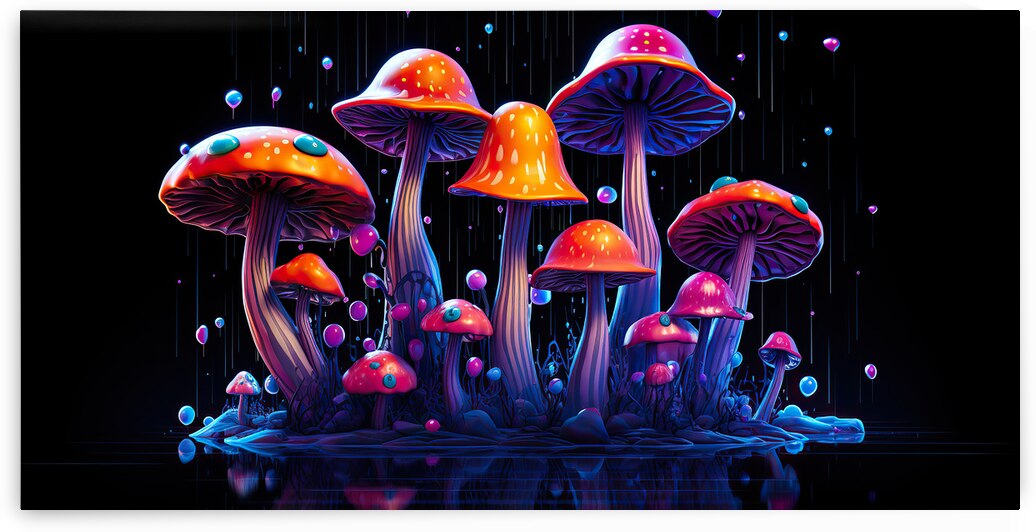 Neon mushroom in psychedelic style by Point Art