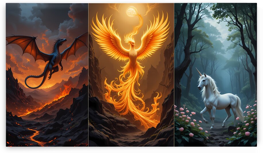 Fantasy Creatures Triptych - Mythical Beings Art by el halaoui ali