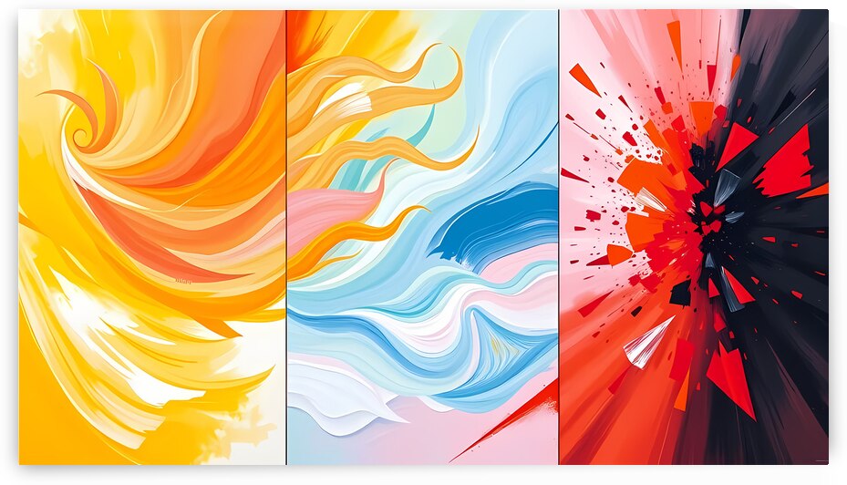 Abstract Energy Triptych - Dynamic Colorful Art by el halaoui ali