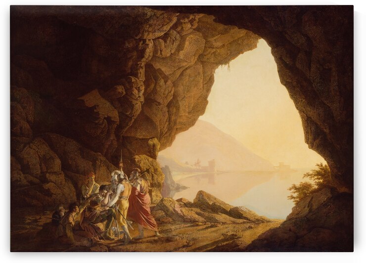 Grotto by the Seaside in the Kingdom of Naples with Banditti. Sunset [1778] by Joseph Wright of Derby [1734–1797] by MyCozyFineArt