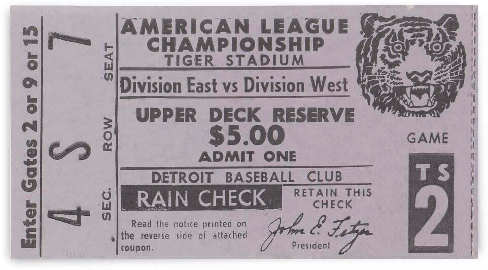 Vintage Detroit Tigers Upper Deck Ticket Art by Row One Brand