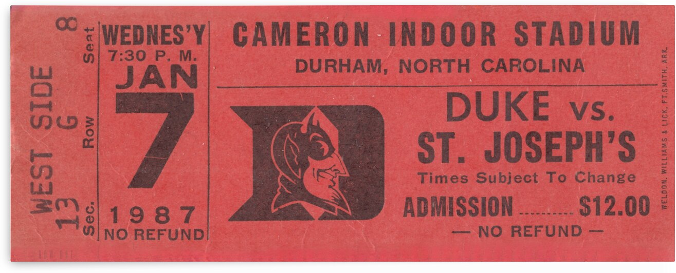 1987 St. Josephs Hawks at Duke Blue Devils by Row One Brand