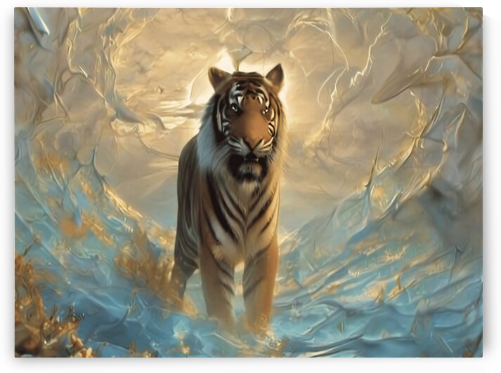 Majestic Tiger with Golden Wings – Epic Fantasy Wildlife Art Print by sama photo