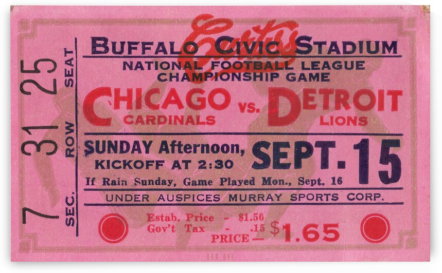 1940 Detroit Lions vs. Chicago Cardinals in Buffalo by Row One Brand