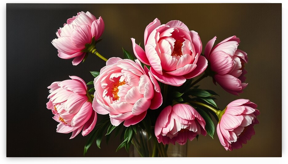 Dreamy Peony Bouquet in a Glass Vase by Gasser Elzeny