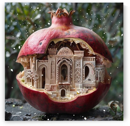 Pomegranate Palace: Miniature Architectural Marvel Inside Fruit by Muservap 