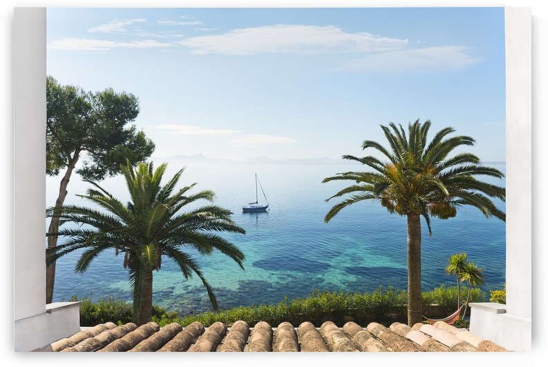 Meerblick durch Palmen von Finca Alcanada Mallorca Spanien by 1x