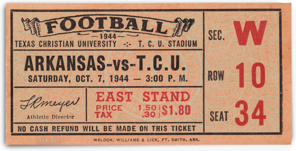 1944 Arkansas Razorbacks at TCU Horned Frogs by Row One Brand