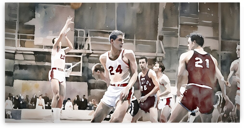 1964 Texas A&M Aggies at Arkansas Razorbacks Basketball Art by Row One Brand