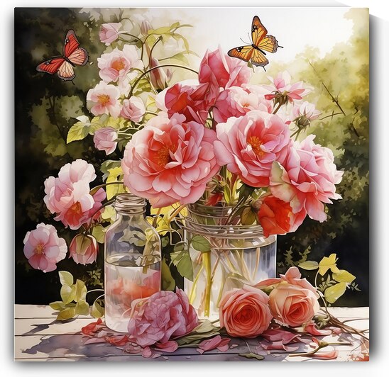 Watercolor seasonal still life with flowers and countryside food by Ariadna-de-Raadt