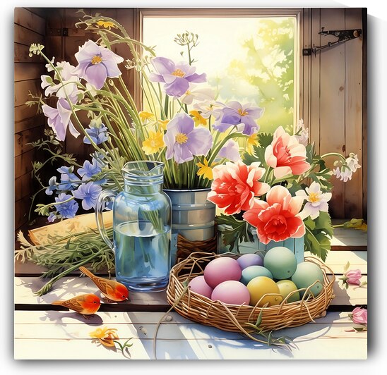 Watercolor seasonal still life with flowers and countryside food by Ariadna-de-Raadt