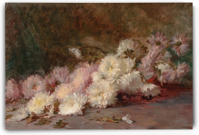 Still Life of Pink and White Chrysanthemums [1888] by Robert Wilton Lockwood [1861–1914] by MyCozyFineArt