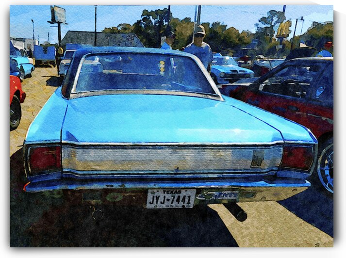 Watercolor depiction of a classic 1967 Dodge Dart GT in a vintage setting by Gestalt Imagery