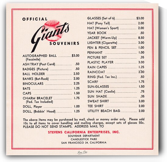 1960 Giants Souvenir Ad Wall Art by Row One Brand