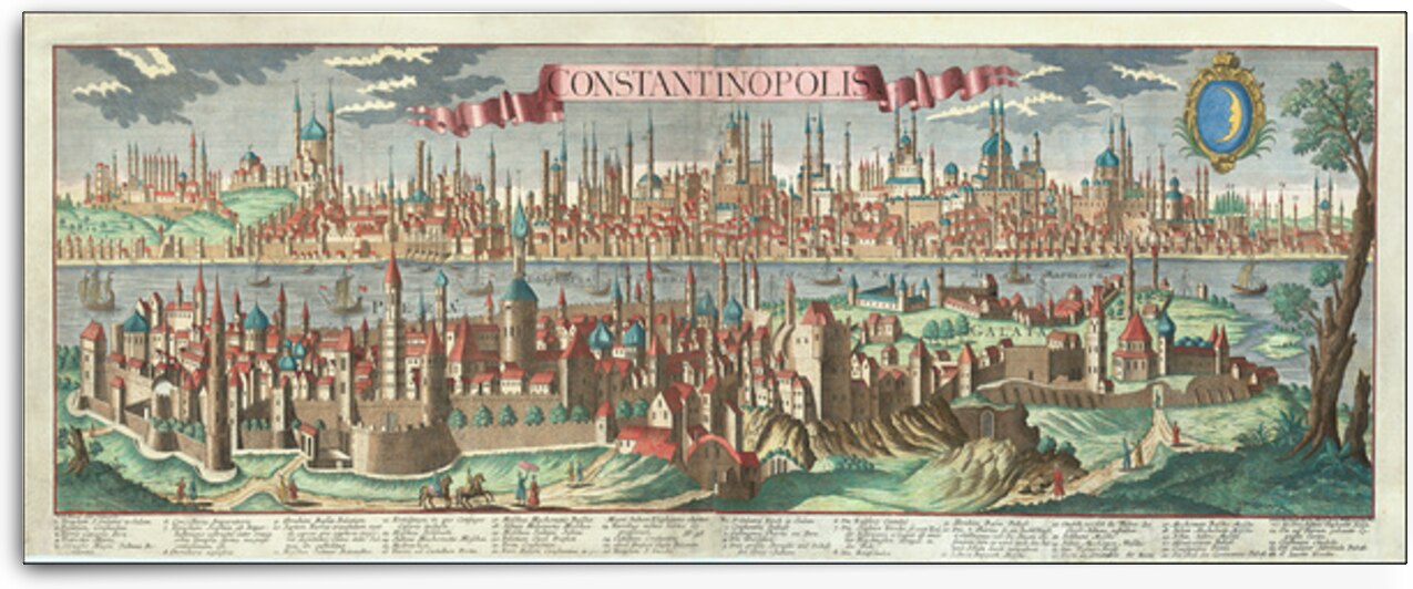 18th Century View of Istanbul Turkey – Panoramic Engraving of Constantinople Depicting the Bosphorus Hagia Sophia and Ottoman Architecture Capturing the Cultural and Maritime Heart of the Ottoman Empire by History In Your Home