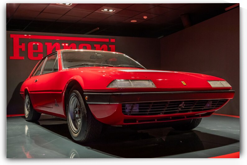 Red Ferrari 365 GT4 1973. Italian design luxury vintage car by Paolo Modena
