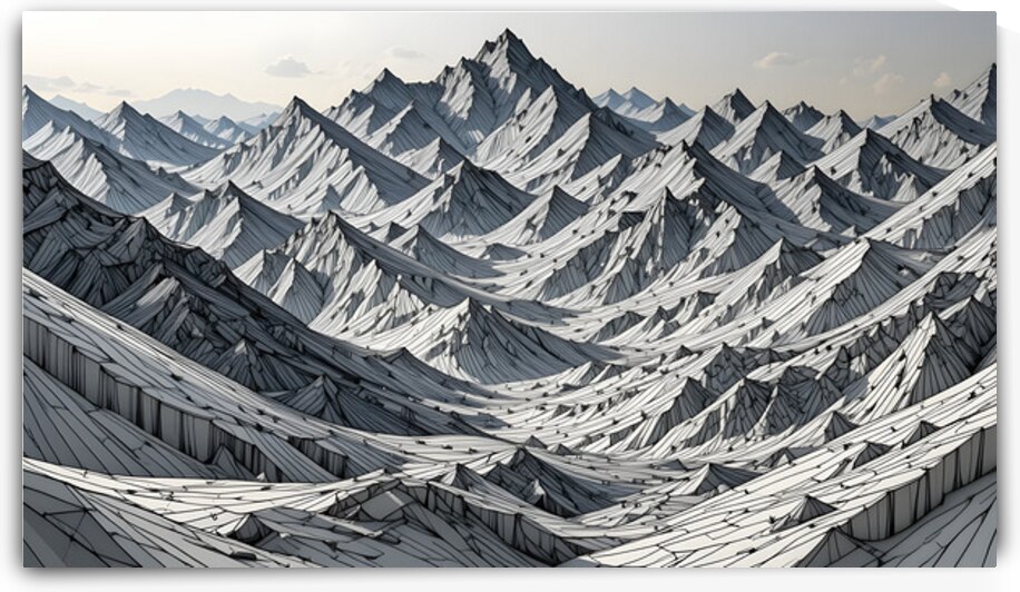 Geometric Mountain Range - Monochrome Line Art by el halaoui ali