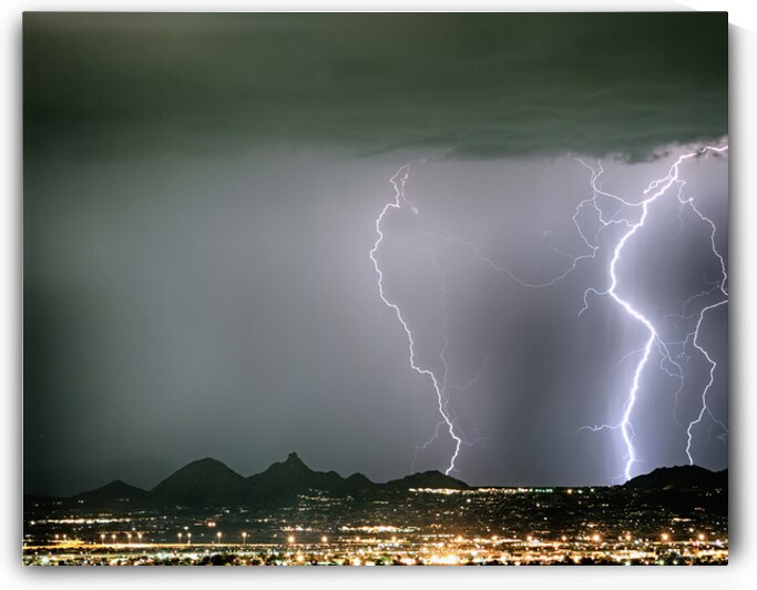 Reata Pass City Lights Lightning Strikes by Bo Insogna