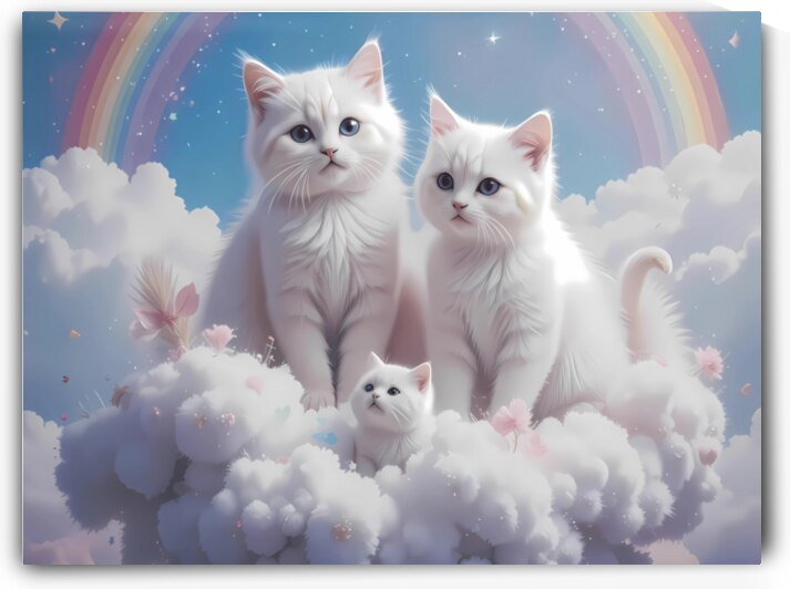 Angelic White Cats in Clouds – Dreamy Fantasy Pet Art Print by sama photo