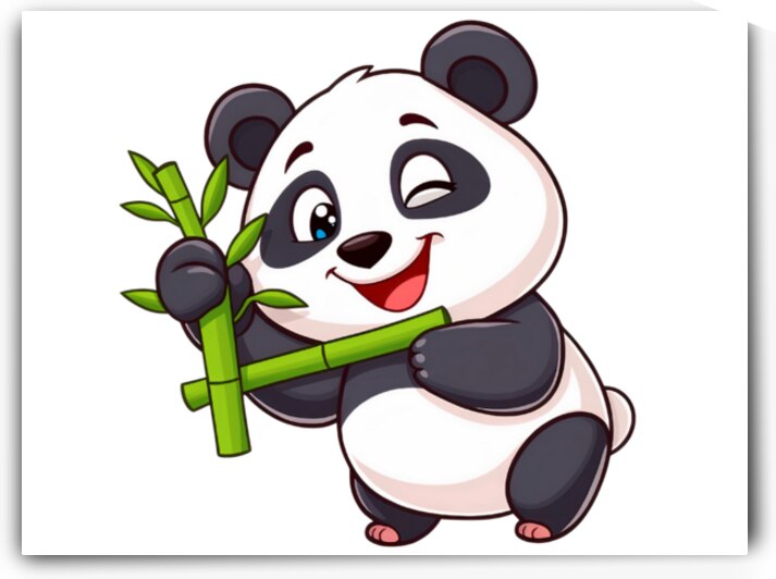 Adorable Panda with Bamboo – Cute Cartoon Animal Wall Art for Kids & Nursery by sama photo