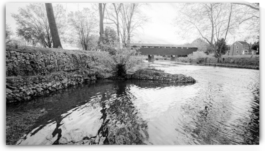 Wehrs Covered Bridge From Jordan Creek   Black and White by Jason Fink