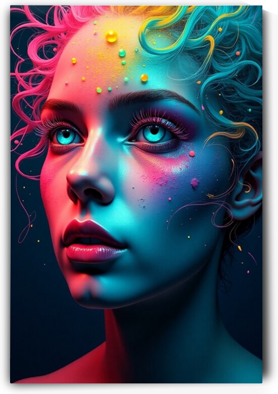Chromatic Reverie: Surreal Woman Portrait in Vibrant Color Splashes by RACHID RHAMMOUD