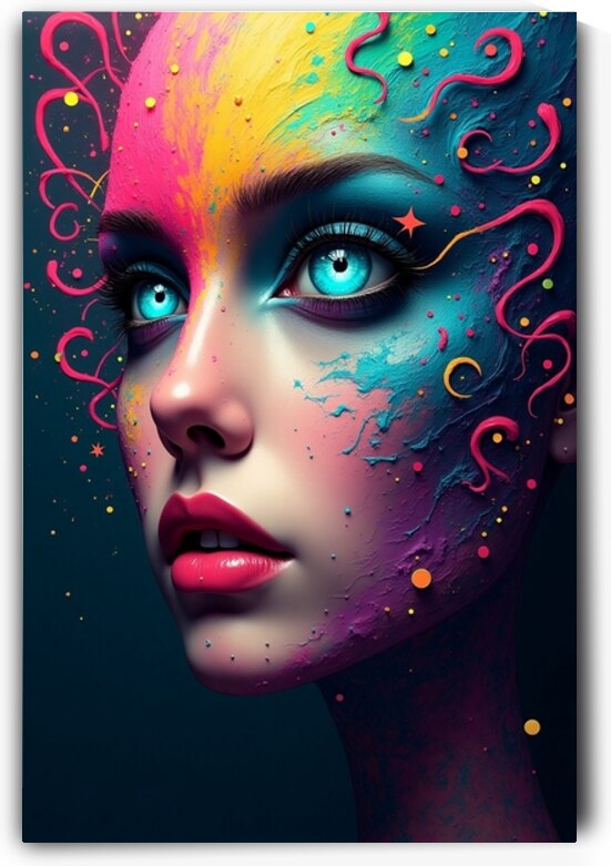 Chromatic Reverie: Surreal Woman Portrait in Vibrant Color Splashes by RACHID RHAMMOUD