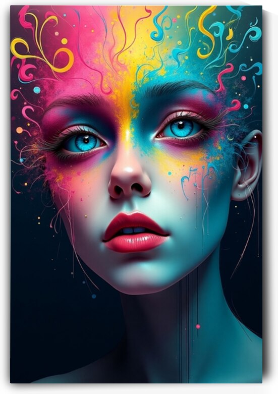 Chromatic Reverie: Surreal Woman Portrait in Vibrant Color Splashes by RACHID RHAMMOUD