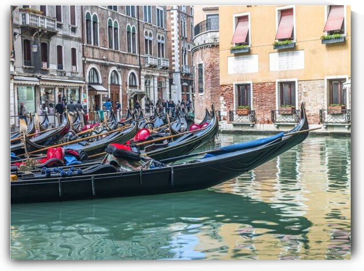 Gondolas in narrow canal Venice Italy by Assaf Frank