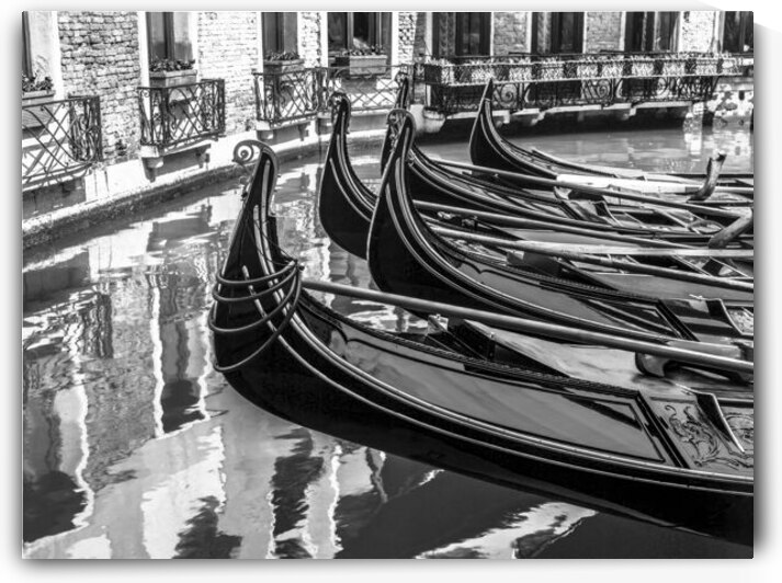 Gondolas in narrow canal Venice Italy by Assaf Frank