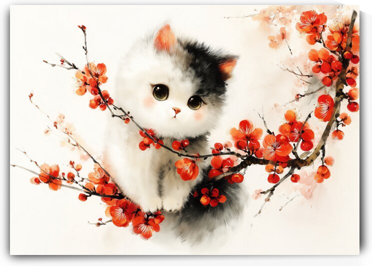 Kawaii Kitten Among Sakura Blossoms by Anne Laure GOUPIL