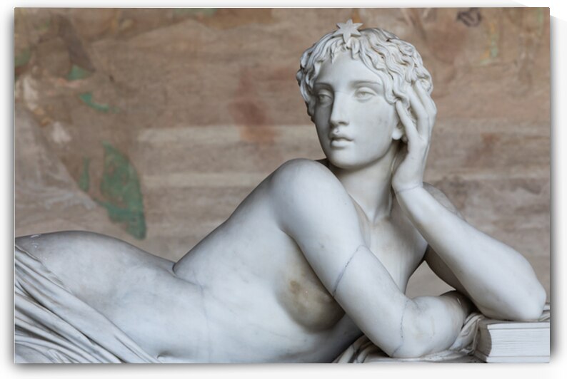 Pisa Italy   sad statue in cemetery. Vintage white marble sculp by Paolo Modena