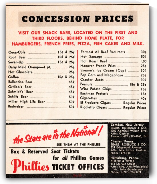 1960s Philadelphia Phillies Concession Ad by Row One Brand